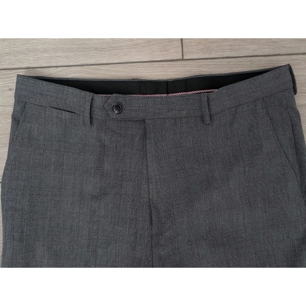 Ben Sherman Mens Bell 40L 34W Gray‎ Plaid 2pc Suit